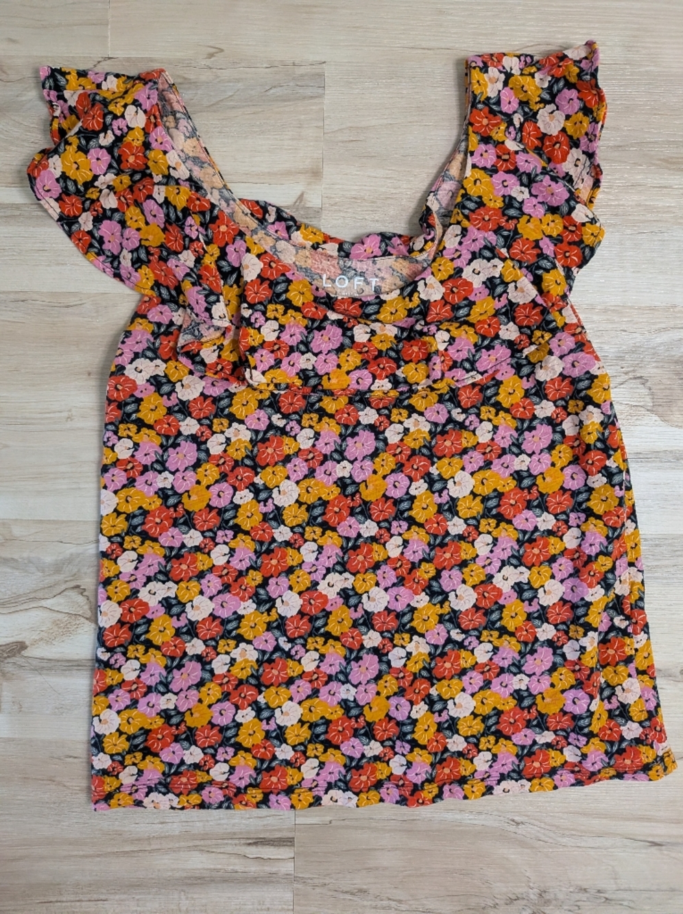 Ann Taylor LOFT Vintage Inspired Floral Ruffle Top